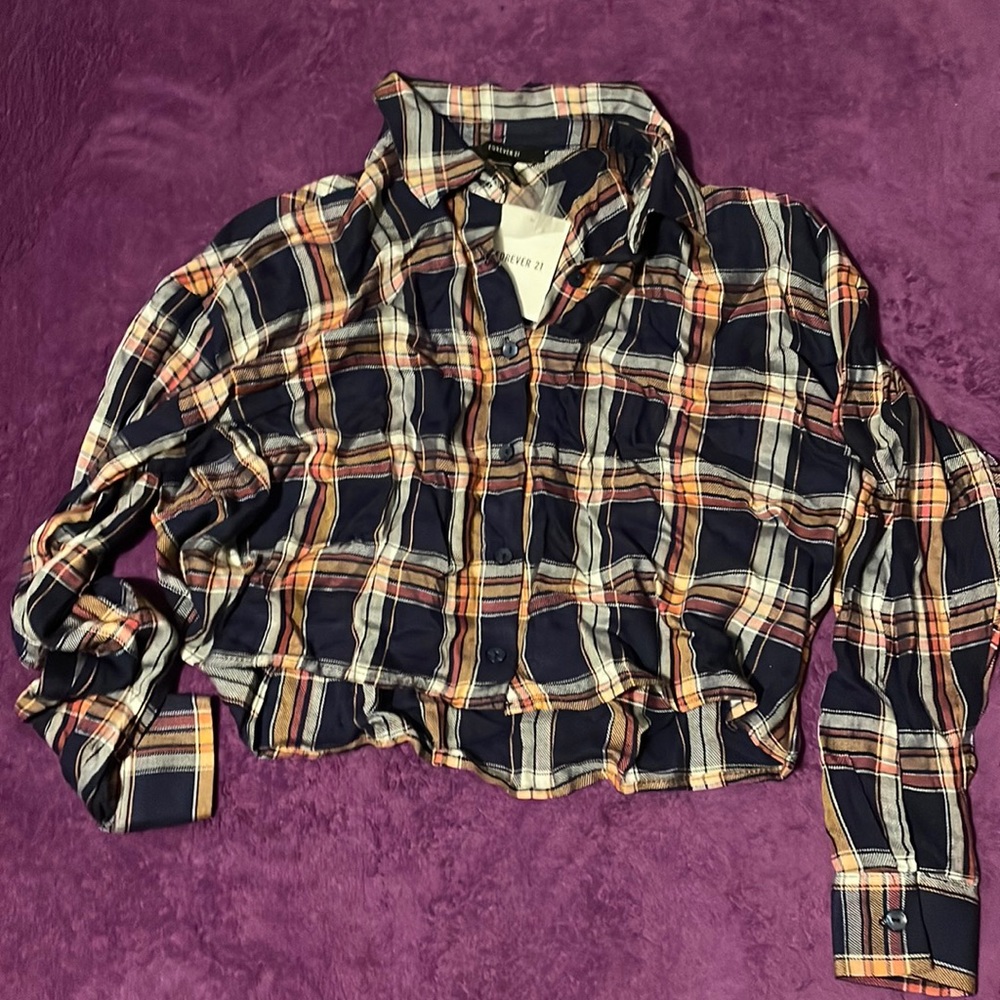 Loose button down plaid long sleeve